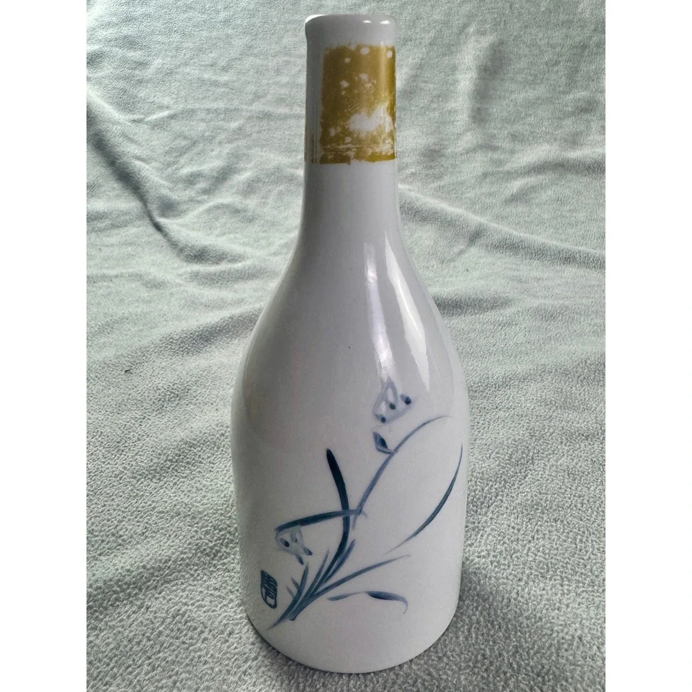 Vintage Chinese Blue White Ceramic Sake Wine Bottle Kuaijishan Shaoxing Orchid 9